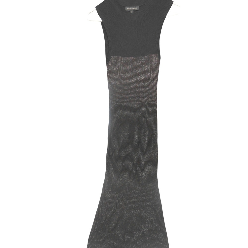Banana Republic Black Knit Dress Gold Metallic Sparkle Stripe Sleeveless Small